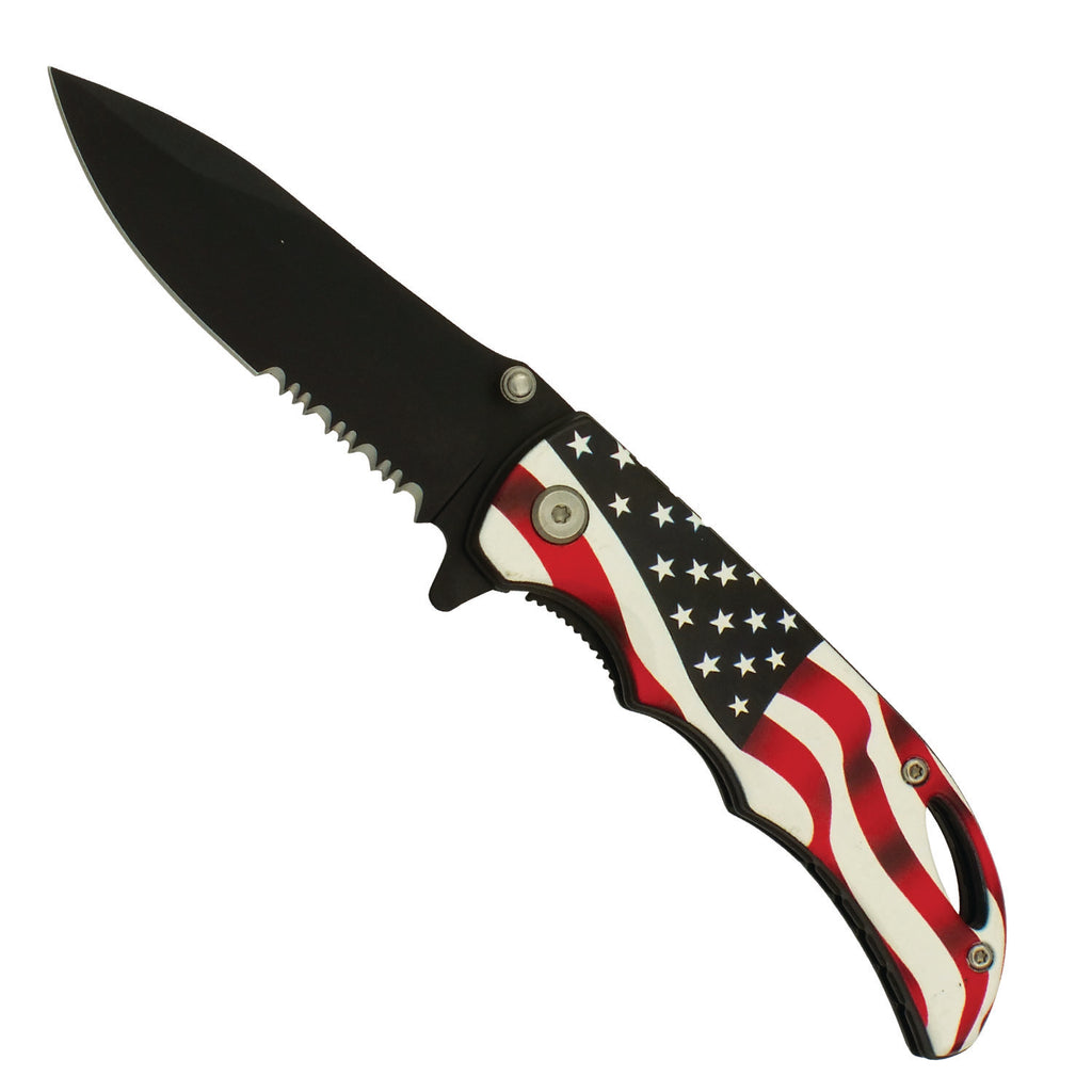 American Pride US Flag Spring Assisted Serrated Base Pocket Knife