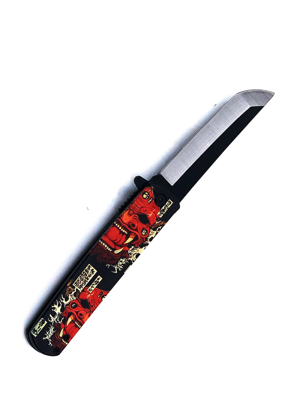 Fire Mask Samurai Spring Assisted Pocket Knife with Two Tone Rounded Tanto Blade