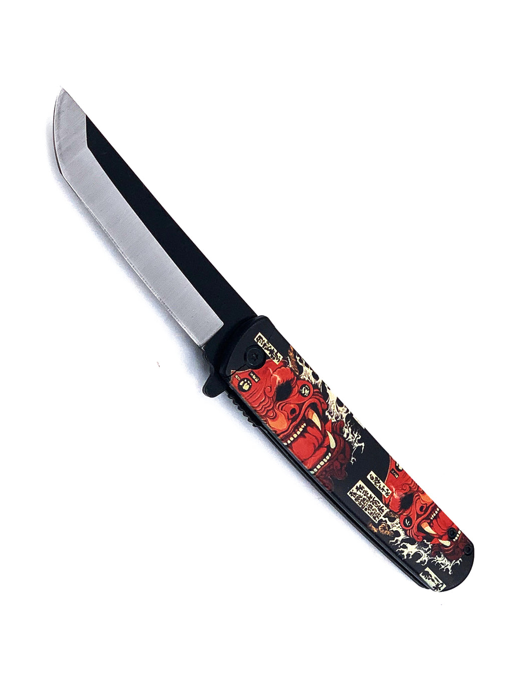 Fire Mask Samurai Spring Assisted Pocket Knife with Two Tone Rounded Tanto Blade