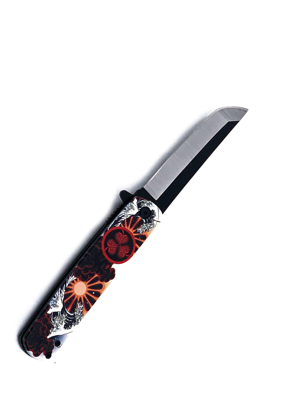 Ocean Sunrise Samurai Spring Assisted Pocket Knife with Two Tone Rounded Tanto Blade