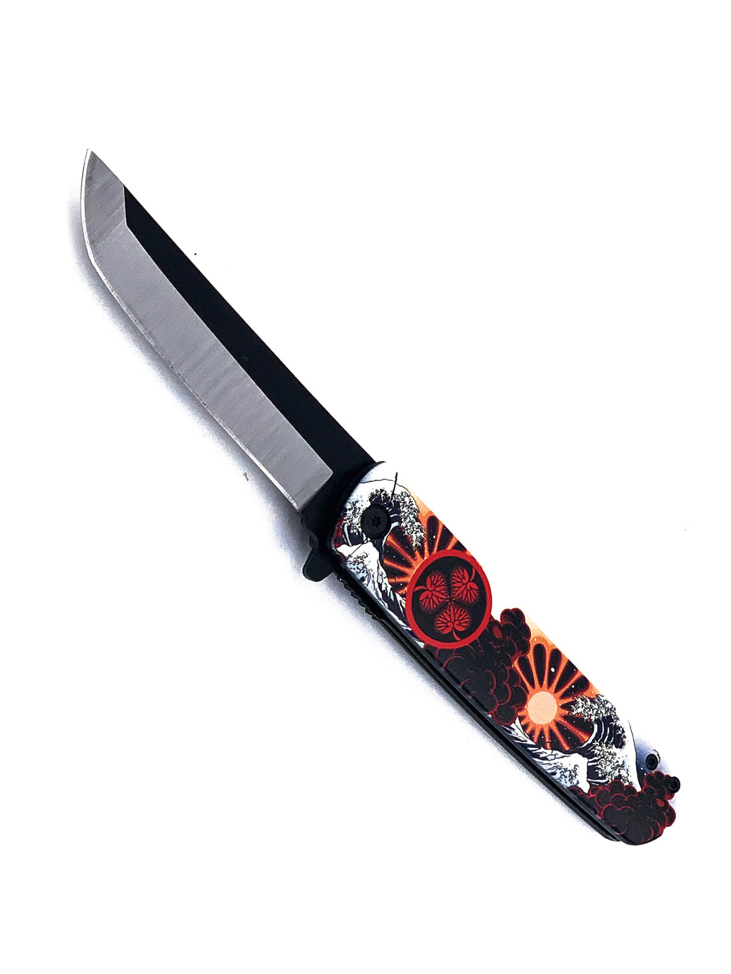 Ocean Sunrise Samurai Spring Assisted Pocket Knife with Two Tone Rounded Tanto Blade
