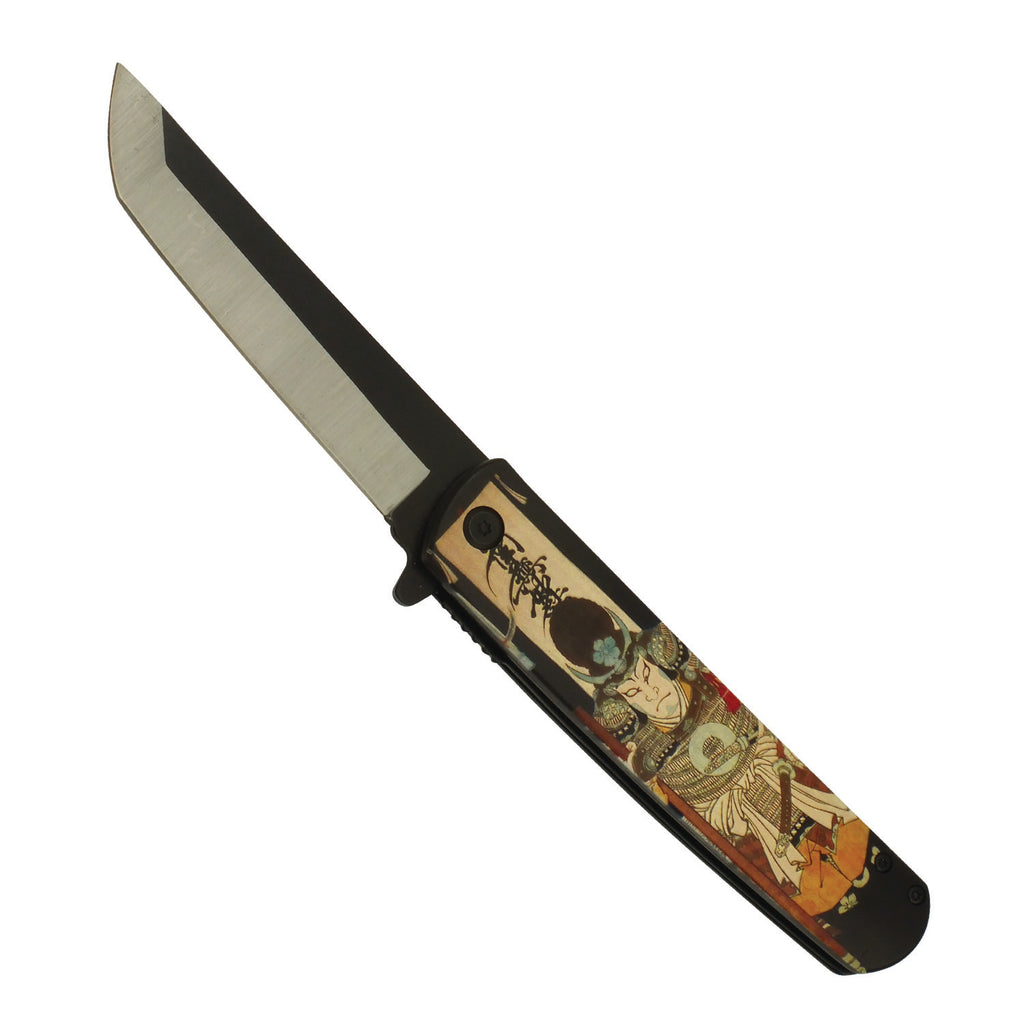 Kabuto Samurai Spring Assisted Pocket Knife with Two Tone Rounded Tanto Blade