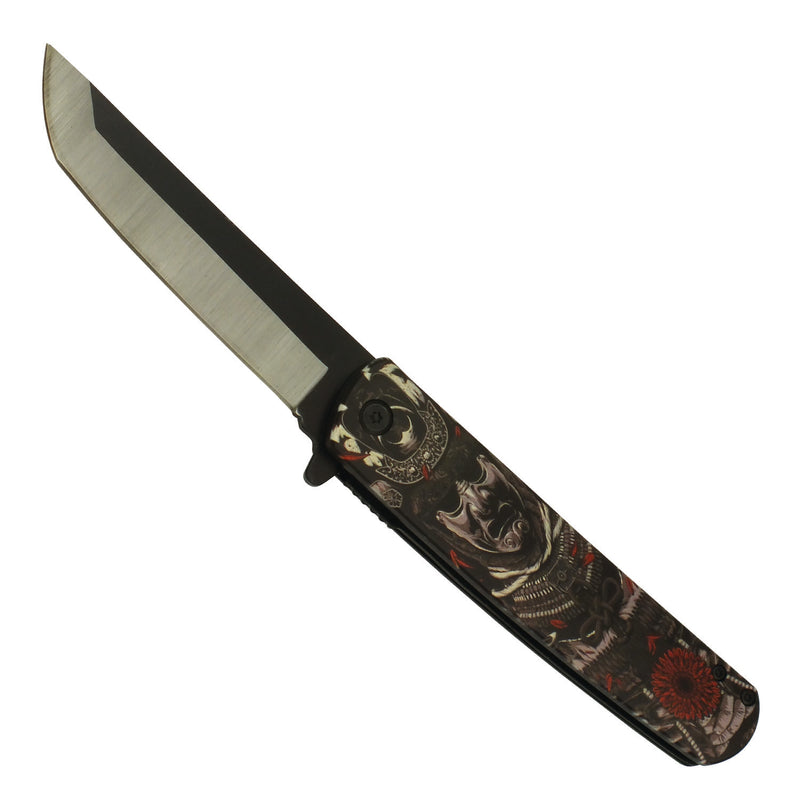 The Masked Warrior Samurai Spring Assisted Pocket Knife with Two Tone Rounded Tanto Blade