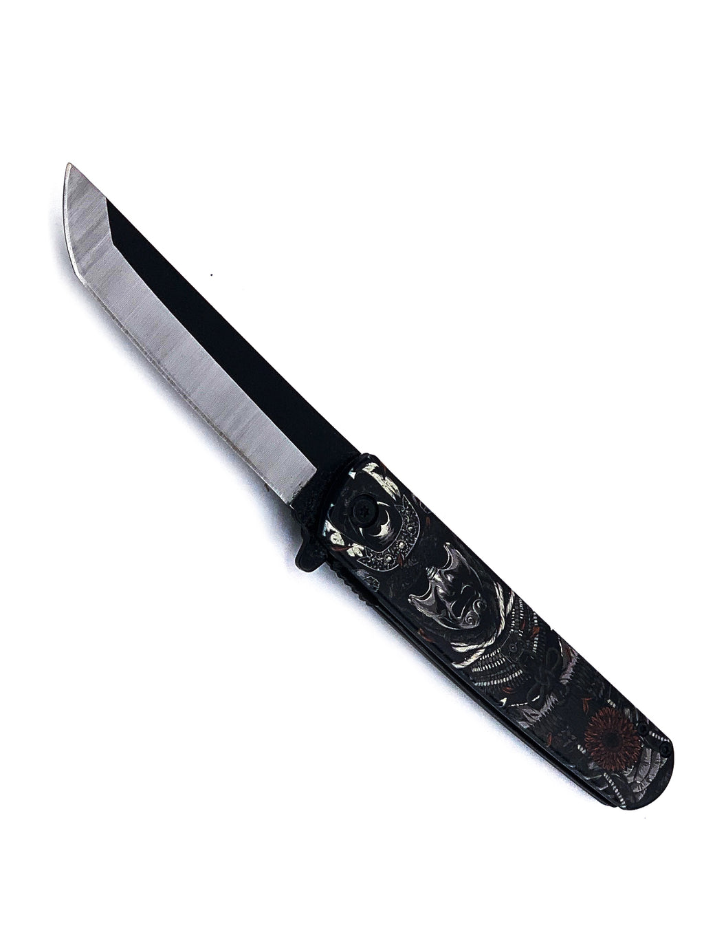 The Masked Warrior Samurai Spring Assisted Pocket Knife with Two Tone Rounded Tanto Blade