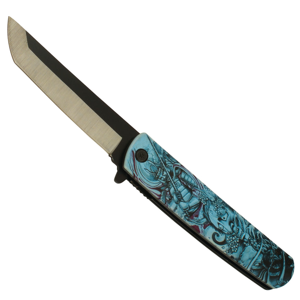 Spirit of The Samurai Spring Assisted Pocket Knife with Two Tone Rounded Tanto Blade
