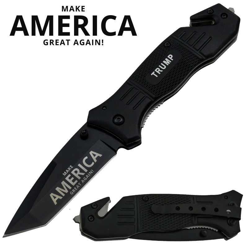 TRUMP Make America Great Again! Black Action Liner Lock Tanto Blade Knife, , Panther Trading Company- Panther Wholesale