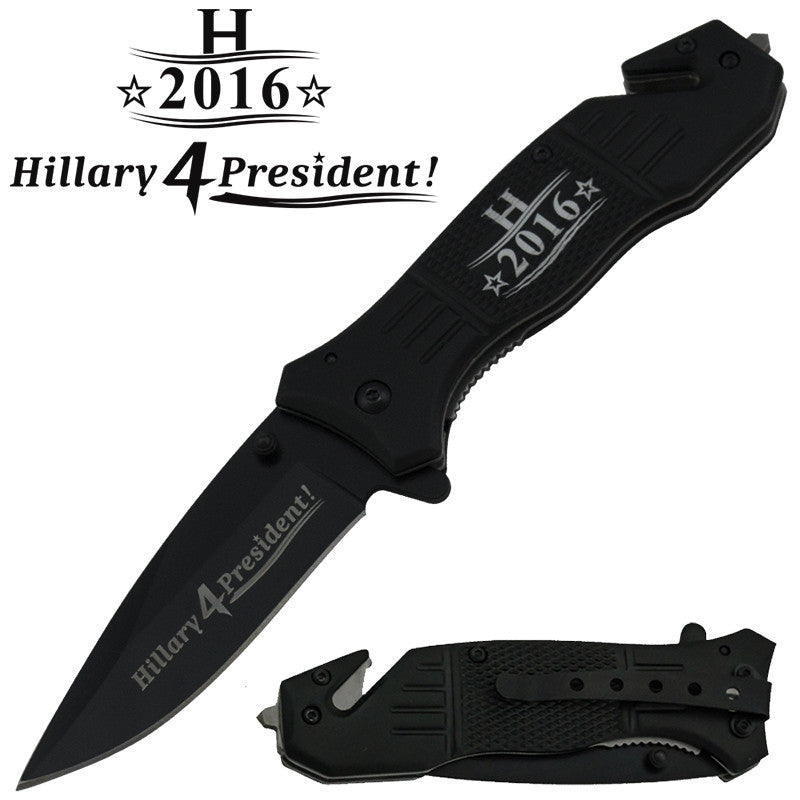 Hillary 4 President! Trigger Action Liner Lock Drop Point Blade Knife, , Panther Trading Company- Panther Wholesale