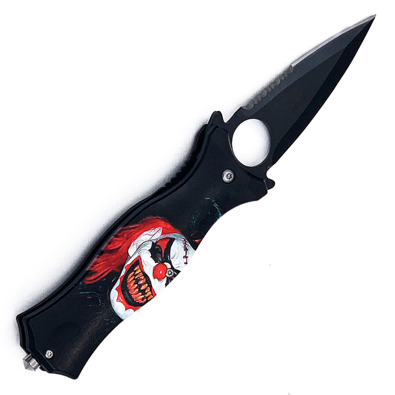 Joker Spring Assisted Folding Pocket Knife 3.75" Dagger Blade With Finger Hole and Window Breaker