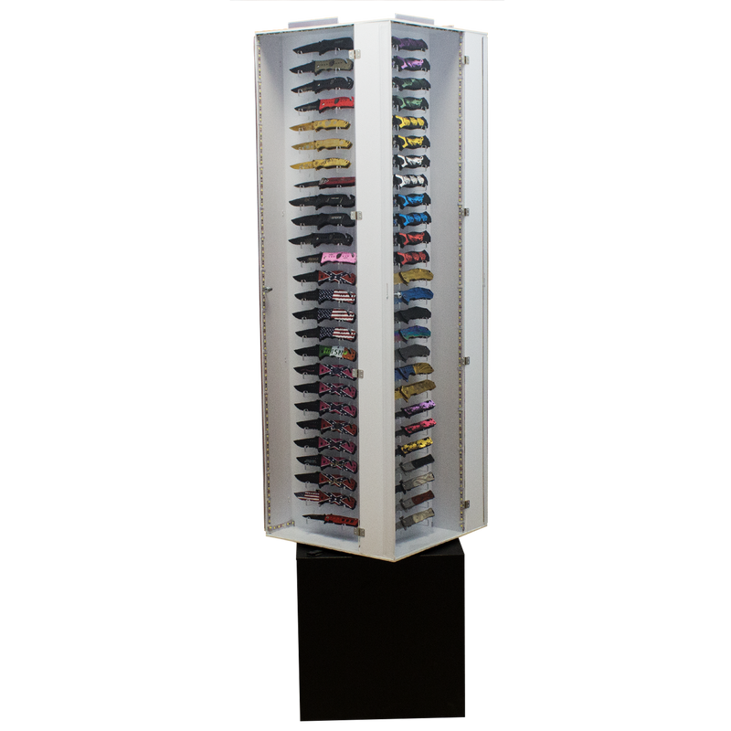 Tall Revolving Light-Up 104 Knife Display Case, , Panther Trading Company- Panther Wholesale