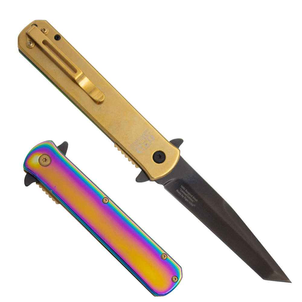 Tiger USA®Metallic DRAGON Folding knife w/clip (Rainbow and Black Oil Slick)