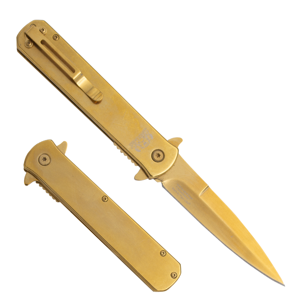 Tiger USA®Metallic DRAGON Folding knife w/clip (Gold Plated)