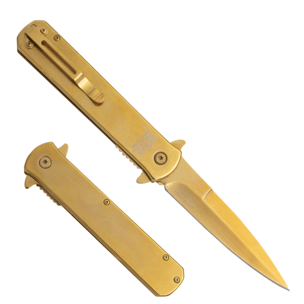 Tiger USA®Metallic Folding knife w/clip (Gold Plated)