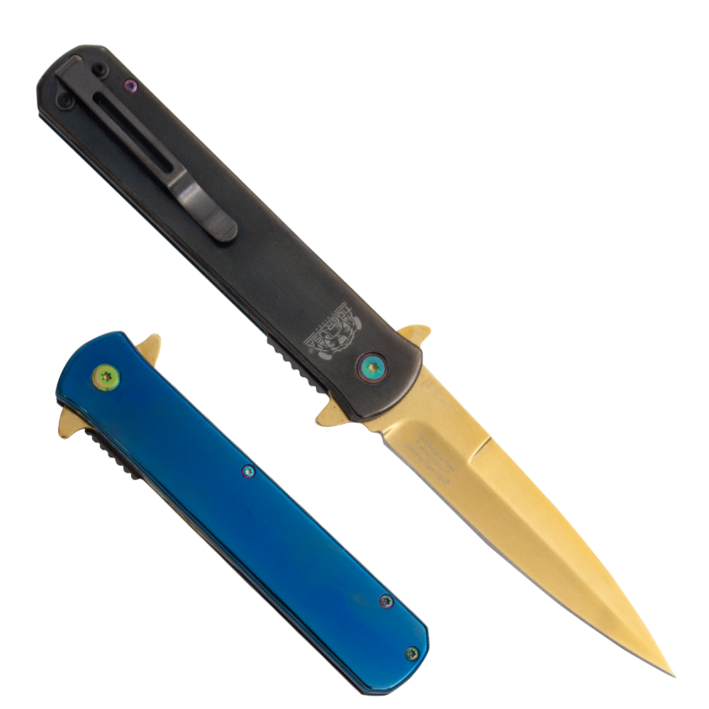 Tiger USA®Metallic Folding knife w/clip (Blue, Black and Gold)