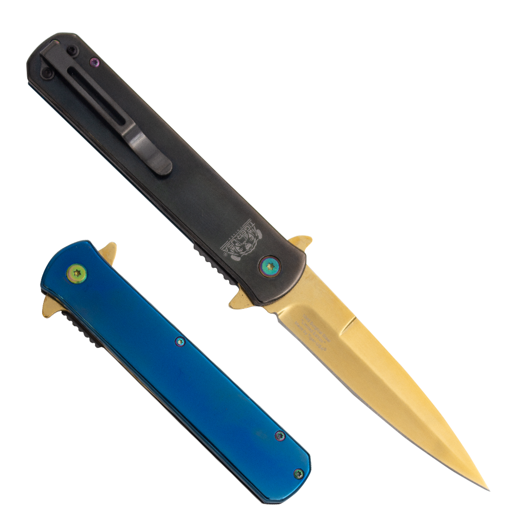 Tiger USA®Metallic DRAGON Folding knife w/clip (Blue, Black and Gold)