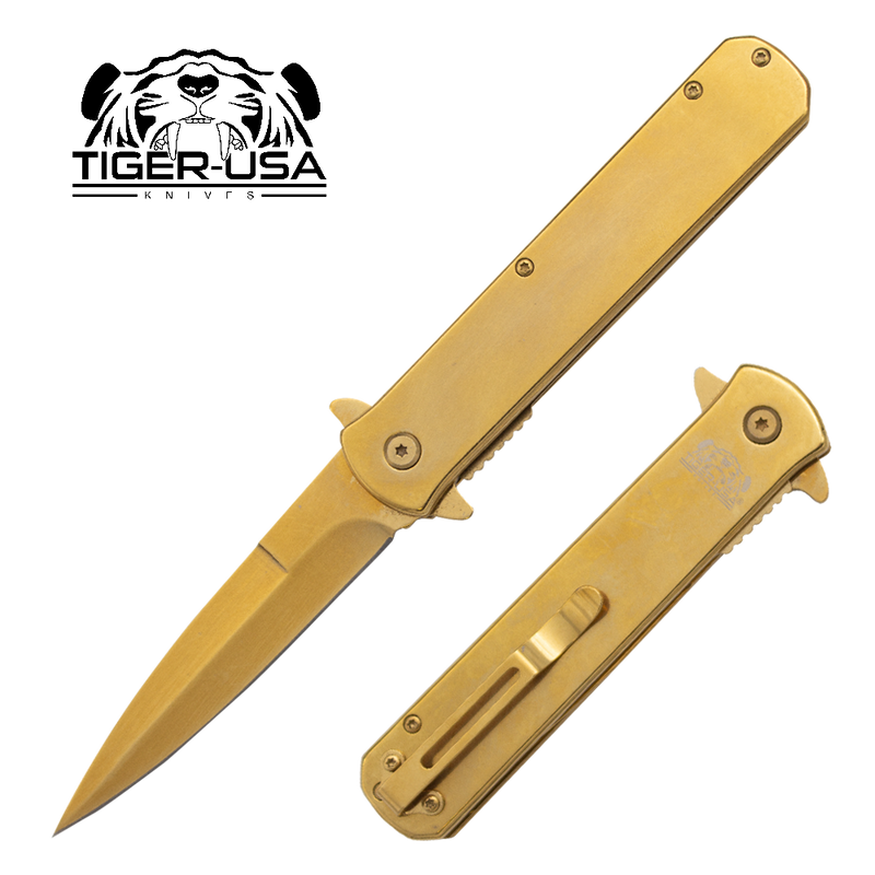 Tiger USA®Metallic Folding knife w/clip (Gold Plated)