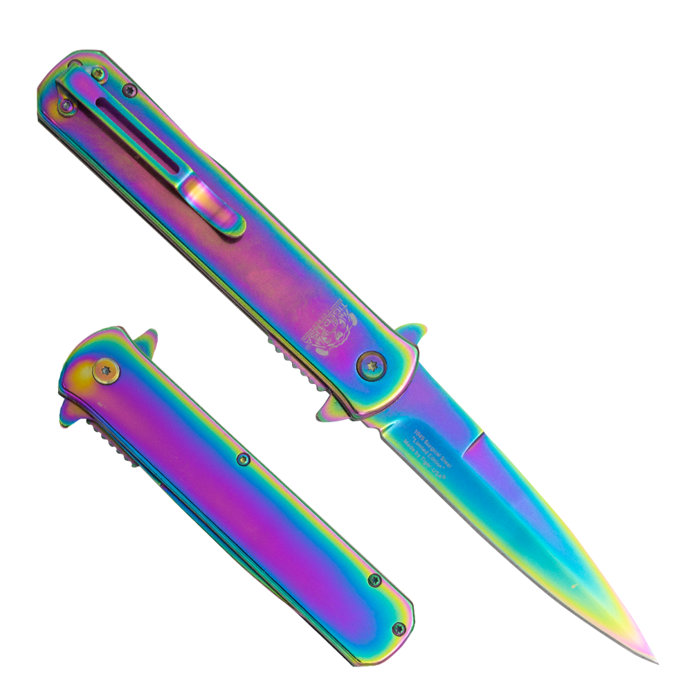 Tiger USA®Metallic Folding knife w/clip (Rainbow Oil Slick)