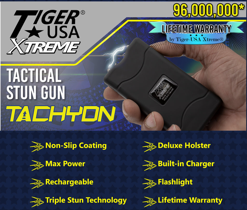 Tiger-USA Xtreme® 96 Mill Black Rechargeable Stun Gun & Flash Light