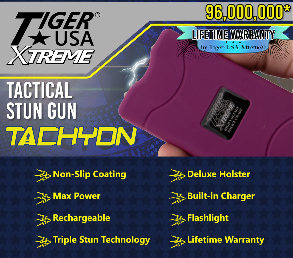 Tiger-USA Xtreme® 96 Mill Dark Purple Rechargeable Stun Gun & Flash Light