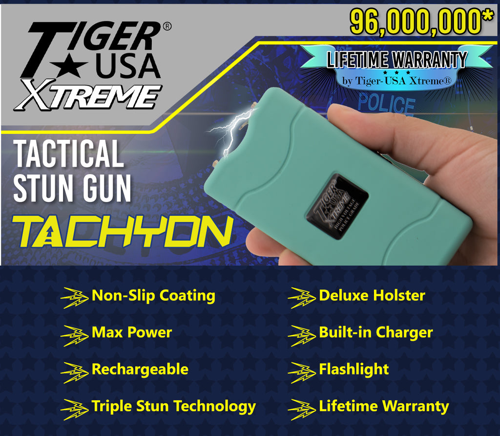 Tiger-USA Xtreme® 96 Mill Teal Rechargeable Stun Gun & Flash Light