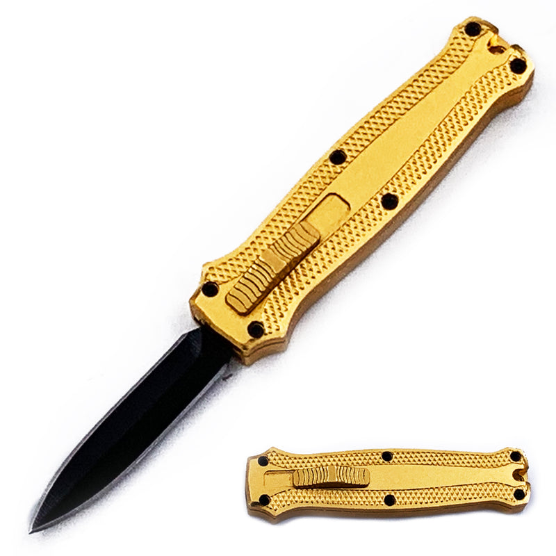Mighty Mini OTF Pocket Knife Lightweight Aluminum Handle - Gold
