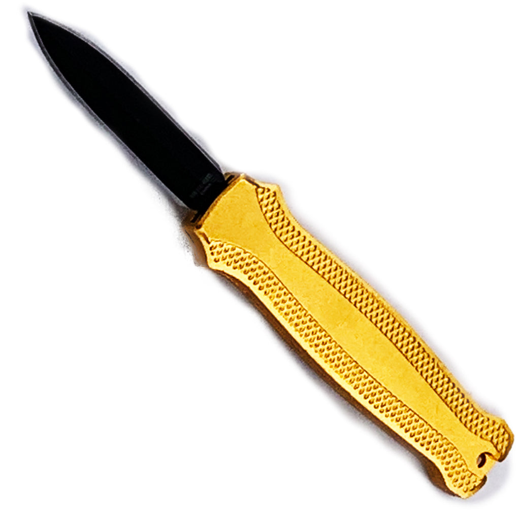 Mighty Mini OTF Pocket Knife Lightweight Aluminum Handle - Gold