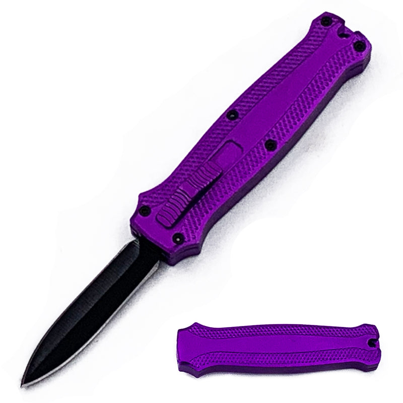 Mighty Mini OTF Pocket Knife Lightweight Aluminum Handle - Purple