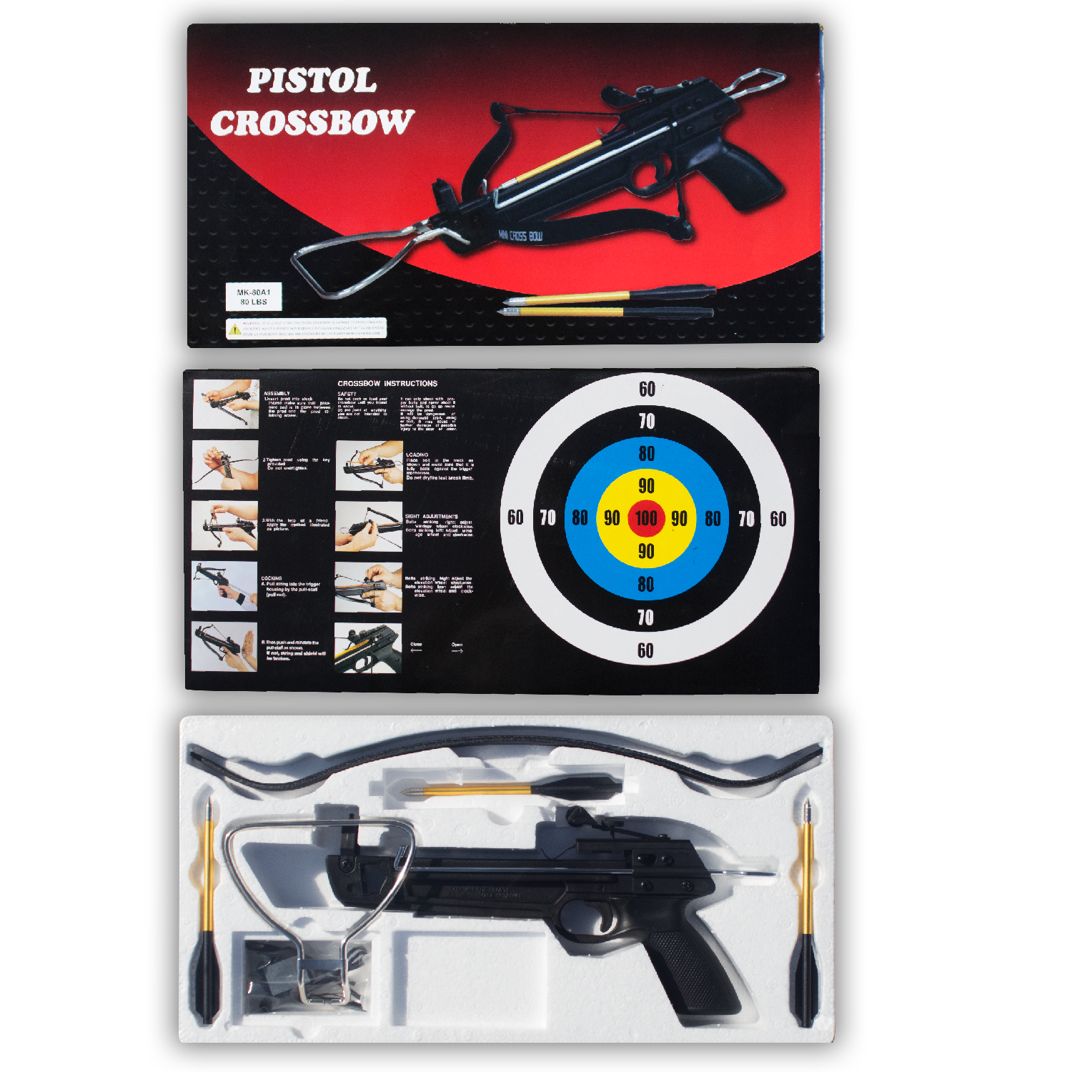 80 LB Crossbow Fiber Glass Bow with 3 Arrows – Panther Wholesale