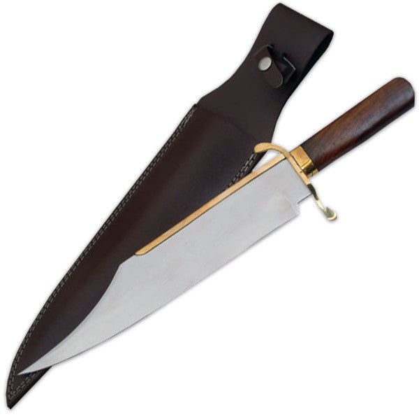 18 Inch Primitive Bowie WIth Real Brass Fittings W/Leather Case, , Panther Trading Company- Panther Wholesale