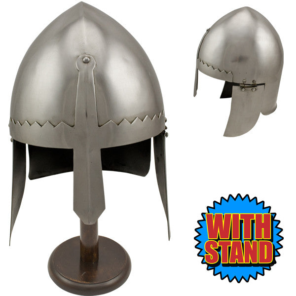 Medieval Warrior Ear Flap Helmet W/ Stand, , Panther Trading Company- Panther Wholesale