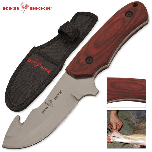 Red Deer Wooden Handle Hunting Knife Full Tang - Red Wood, , Panther Trading Company- Panther Wholesale