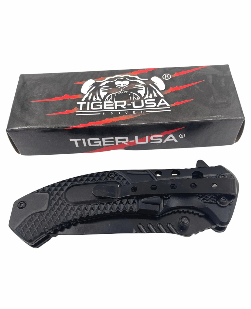 8 Inch Spring Assisted TechTact Knife DP Blade -BLACK