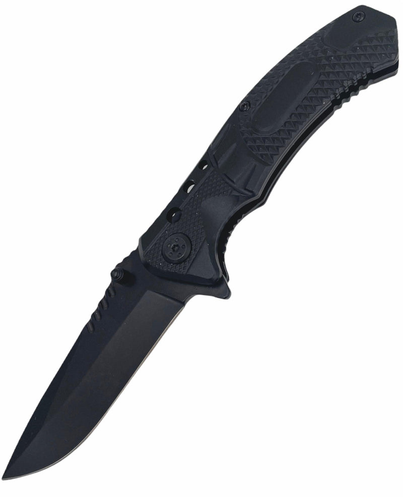 8 Inch Spring Assisted TechTact Knife DP Blade -BLACK