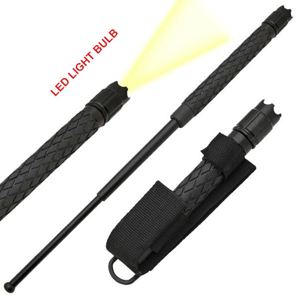 21 Inch Baton Police Grade Baton- Solid Gun Metal Stick- W/ LED Light