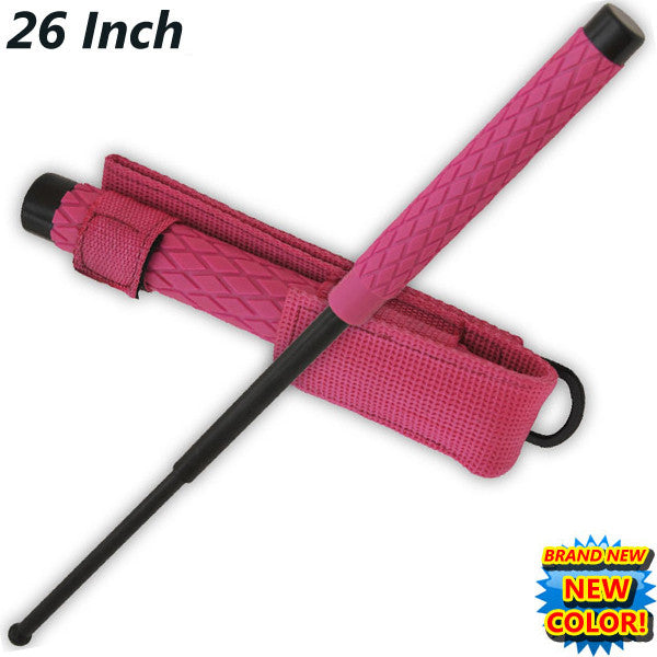 26 Inch Baton Public Safety Solid Steel Police Stick W/Case (Pink), , Panther Trading Company- Panther Wholesale