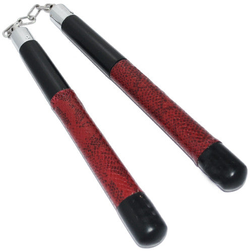 Ninja Nun Chucks Nunchaku Snake Skin Wooden with Chain, , Panther Trading Company- Panther Wholesale