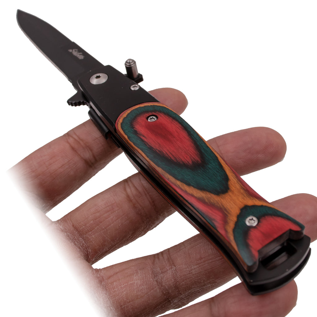 Tiger-USA Spring Assisted Knife American Pakka Wood