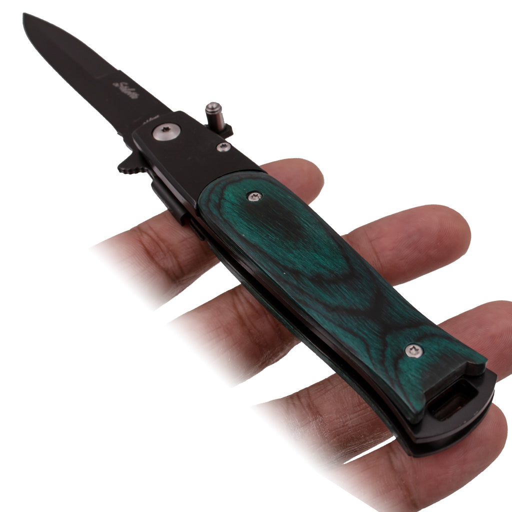 Tiger-USA Spring Assisted Knife American Pakka Wood (Green)