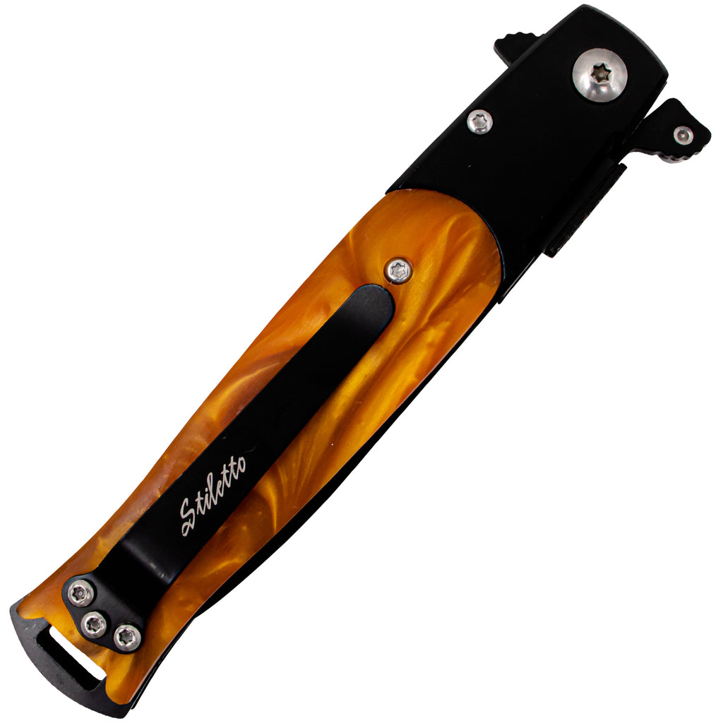 Tiger-USA Spring Assisted Knife Amber Pearl Stiletto