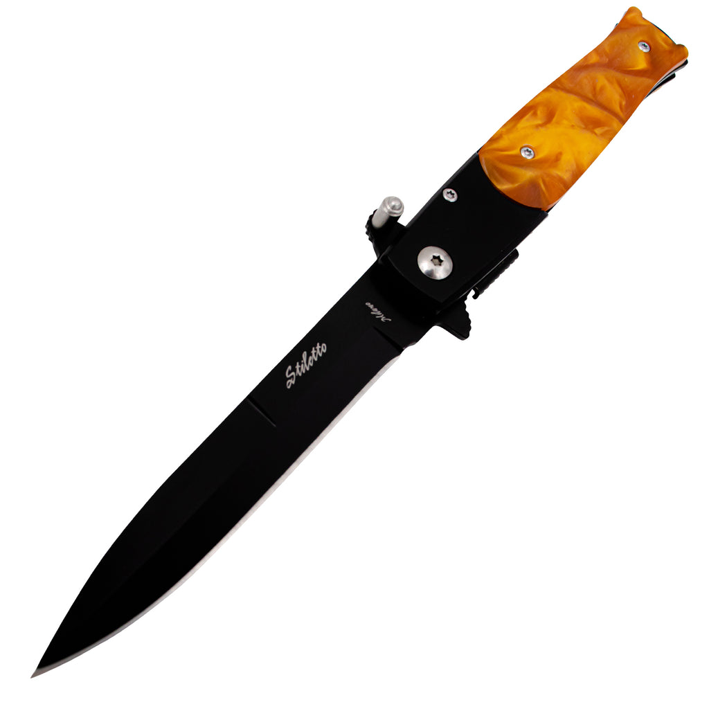 Tiger-USA Spring Assisted Knife Amber Pearl Stiletto