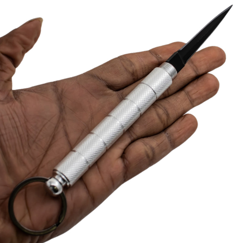Kubotan Keychain Hidden Knife - Silver