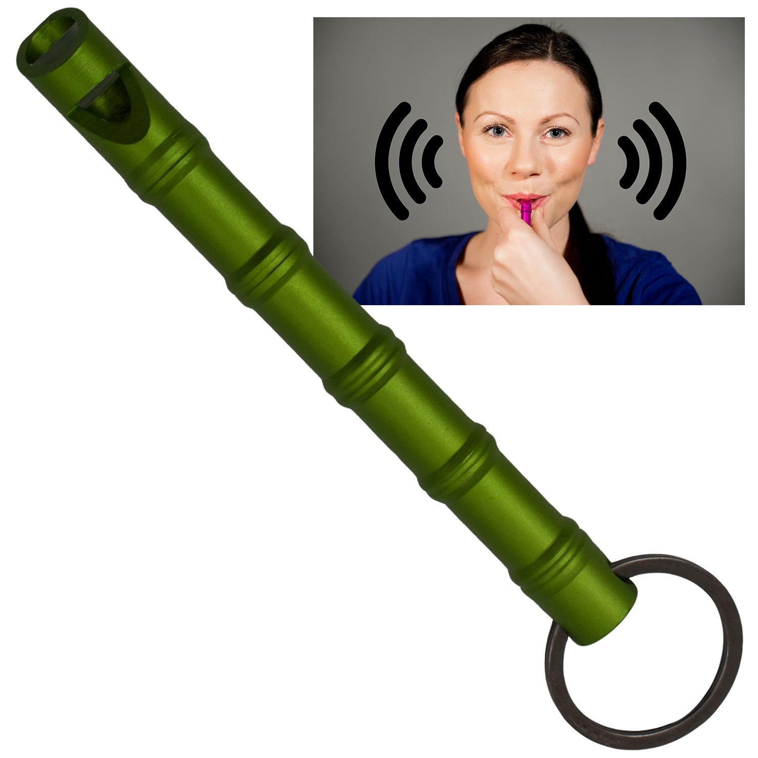 Self Defense Green Aluminum Keychain Emergency Whistle Kubotan