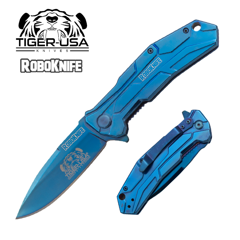Tiger USA® RoboKnife w/clip (Blue Color), , Panther Trading Company- Panther Wholesale