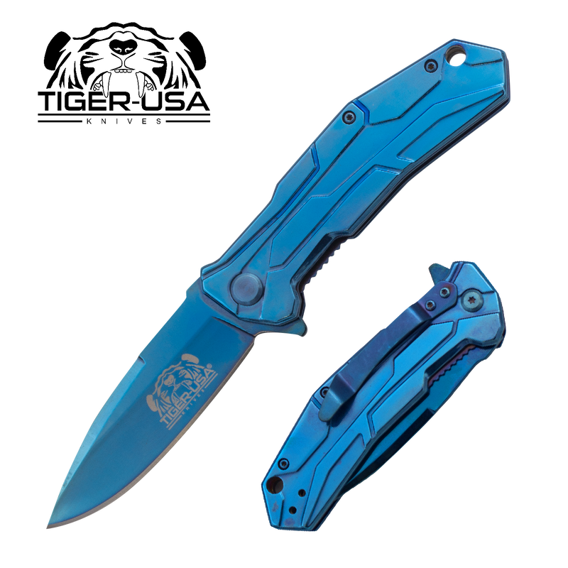 Tiger USA® Folding knife w/clip (Blue Color), , Panther Trading Company- Panther Wholesale