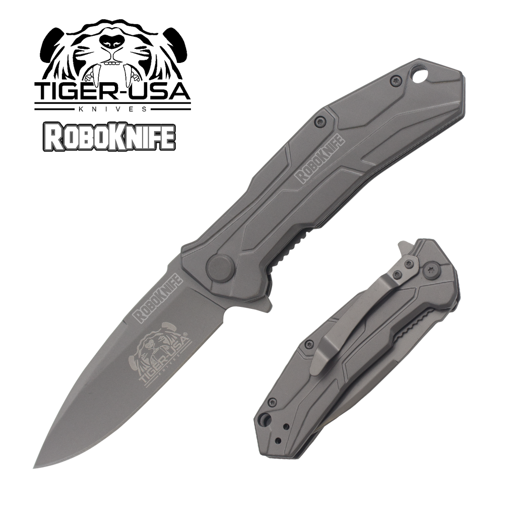 Tiger USA® RoboKnife w/clip (Grey Color), , Panther Trading Company- Panther Wholesale