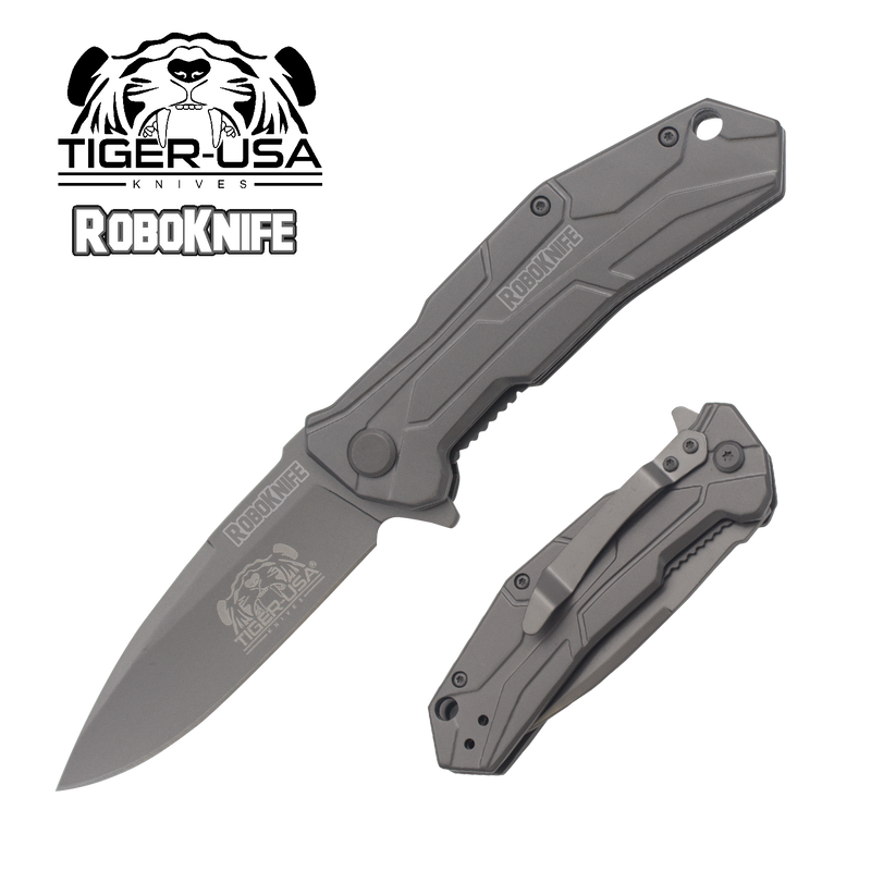 Tiger USA® RoboKnife w/clip (Grey Color), , Panther Trading Company- Panther Wholesale