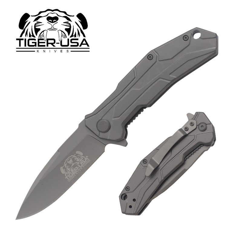 Tiger USA® Folding knife w/clip (Grey Color), , Panther Trading Company- Panther Wholesale