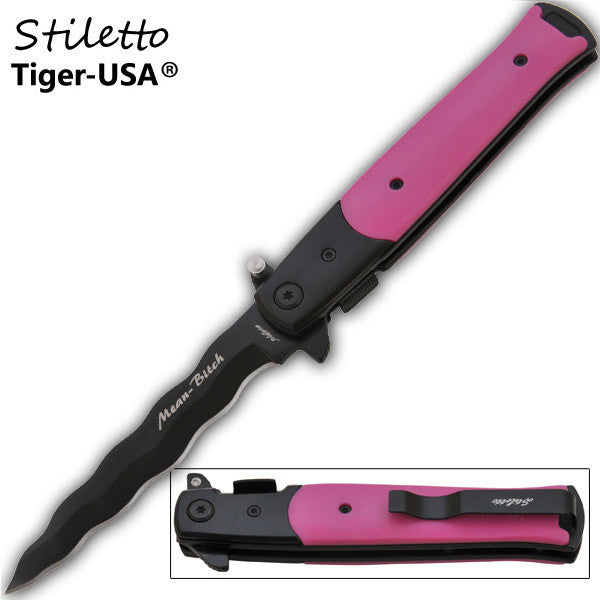 9 Inch Godfather stiletto style Kriss Blade Knife - P-109-PK-MB-KR, , Panther Trading Company- Panther Wholesale