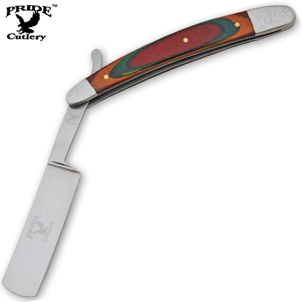 9 Inch Pride Cutlery Straight Razor - Multicolored Wood, , Panther Trading Company- Panther Wholesale