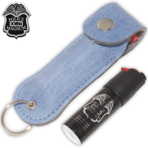 1/2 Ounce Police Strength OC-17 Magnum Pepper Spray W/ Keychain Case - Blue Denim, , Panther Trading Company- Panther Wholesale