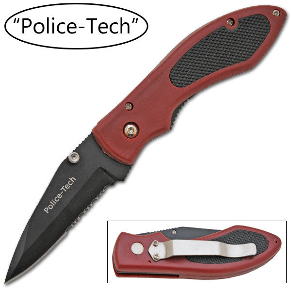 8 Inch Police Tech Manual Opening Knife  Red, , Panther Trading Company- Panther Wholesale